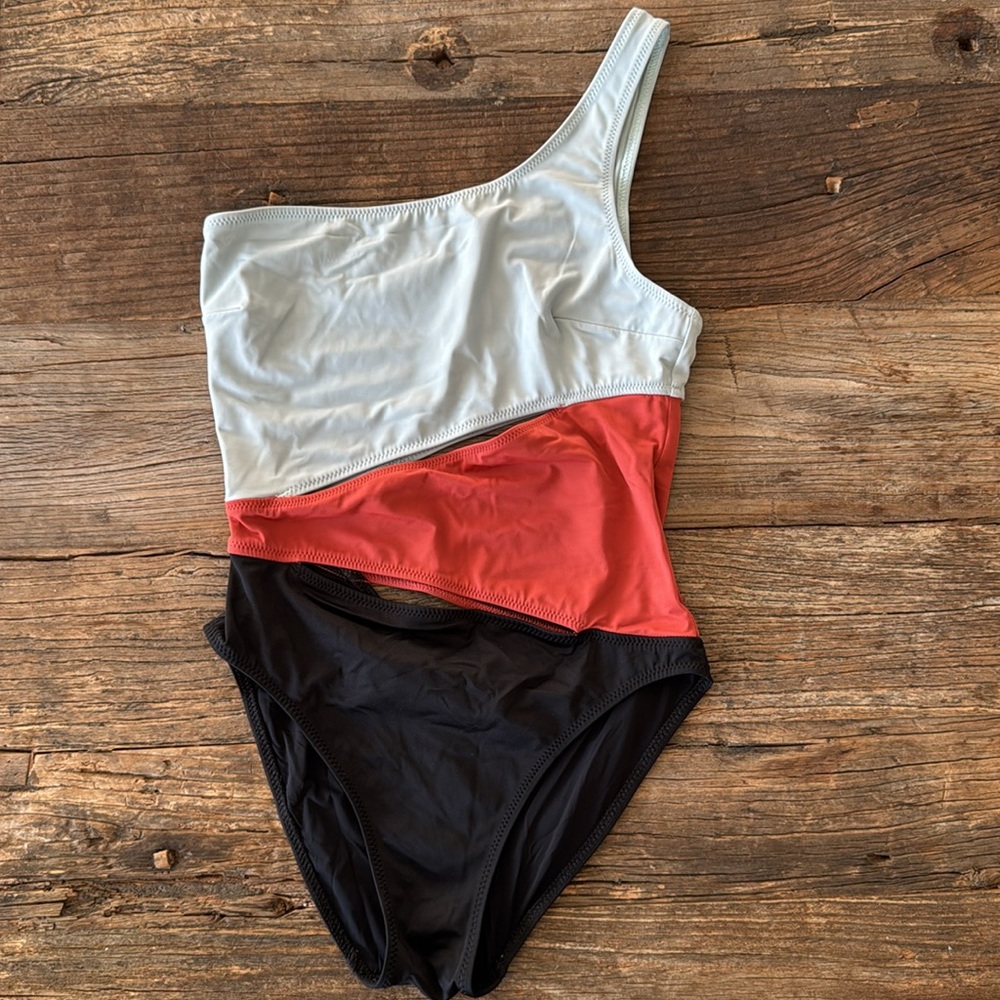 Solid & Striped Colorblock One-Shoulder Swimsuit with Cutouts